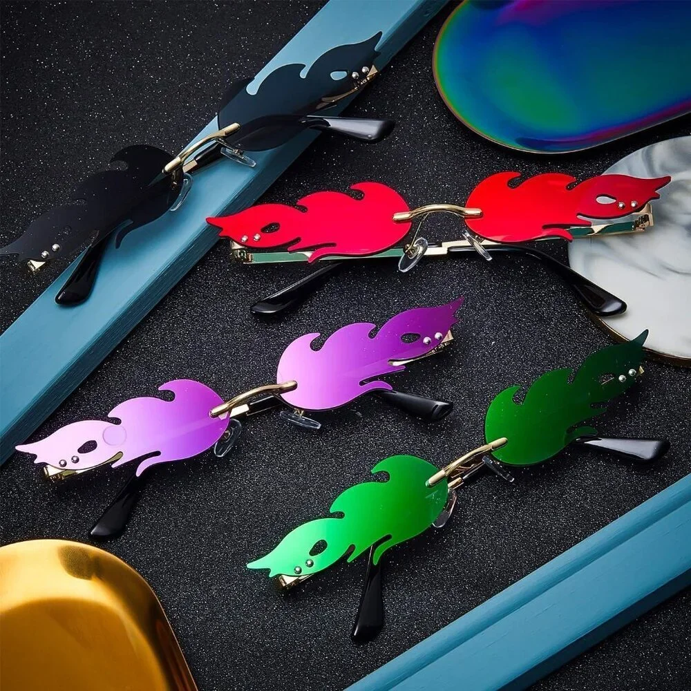 Rimless Flame Shaped Sun Glasses Women's Men’s Party Photo Props 4 Pairs